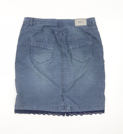 Cecil Women Blue Denim Pencil Skirt Size 10 Casual Lace Hem