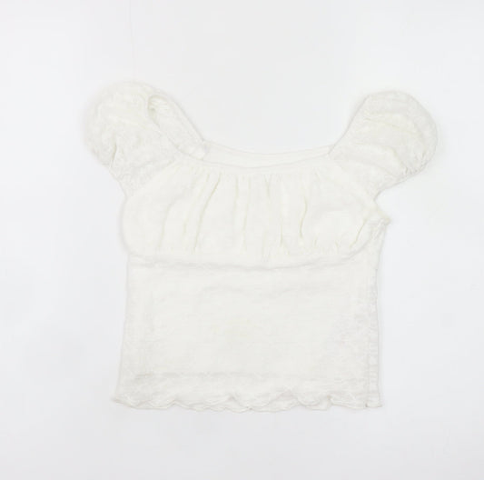 Primark Girls White Lace Puff Sleeve Camisole Blouse 9-10 Years
