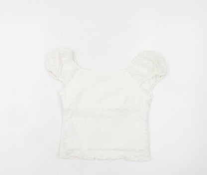 Primark Girls White Lace Puff Sleeve Camisole Blouse 9-10 Years
