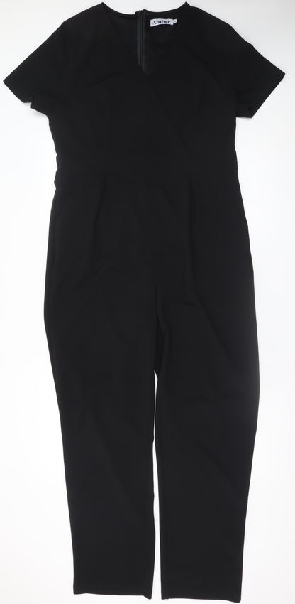 Amber Women Black XL Short Sleeve V-Neck Jumpsuit Classic Fit