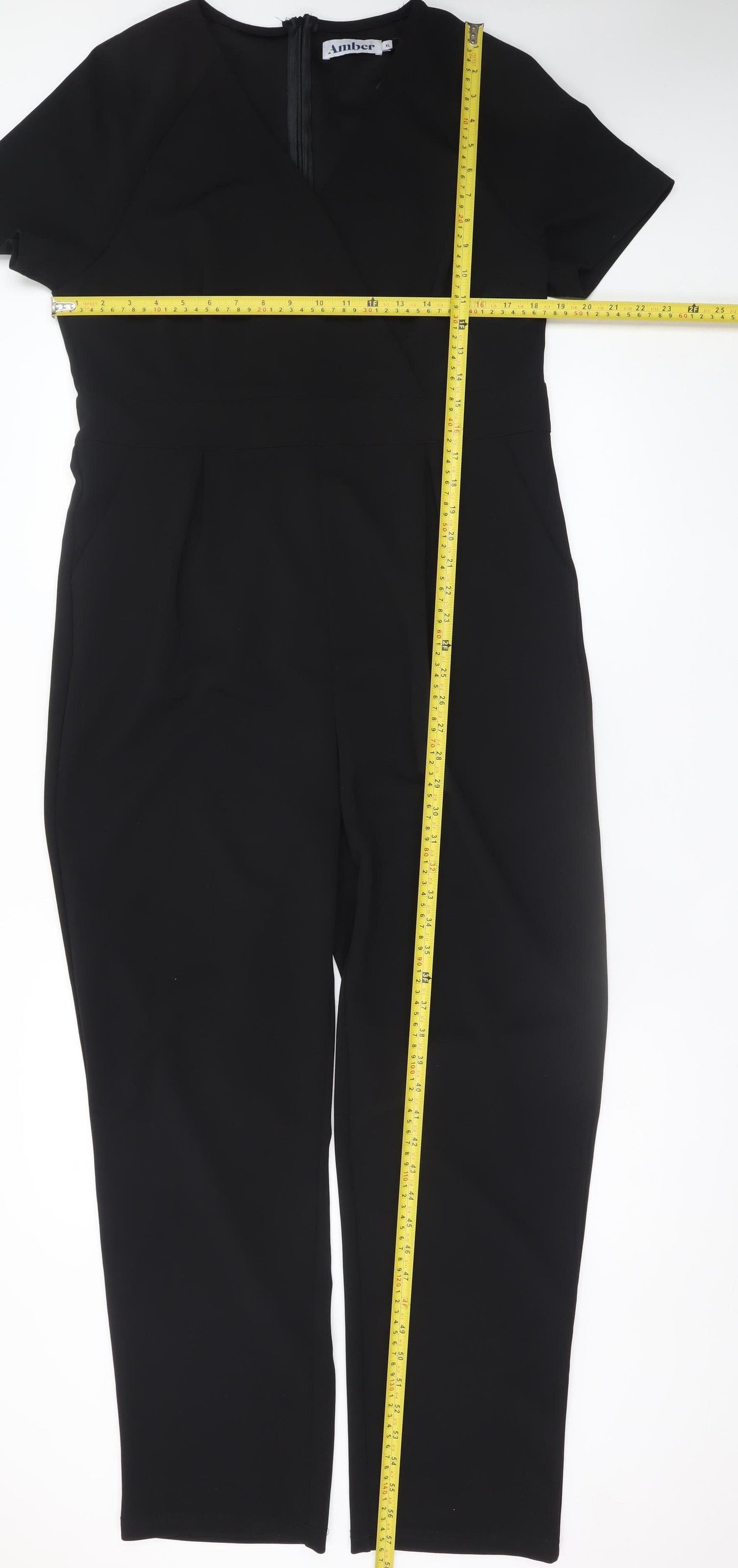 Amber Women Black XL Short Sleeve V-Neck Jumpsuit Classic Fit