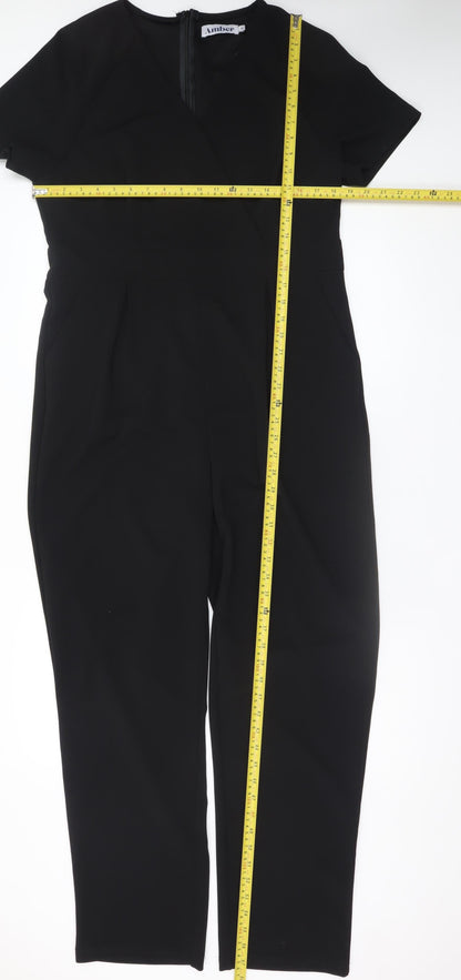 Amber Women Black XL Short Sleeve V-Neck Jumpsuit Classic Fit