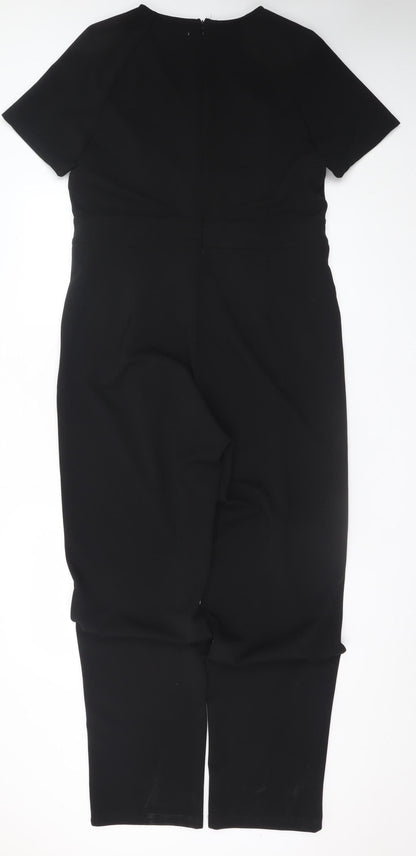 Amber Women Black XL Short Sleeve V-Neck Jumpsuit Classic Fit