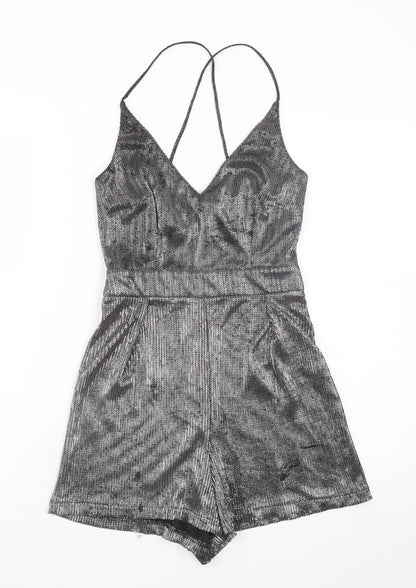 New Look Petite Silver Metallic Playsuit Women UK 6 Party Jumpsuit