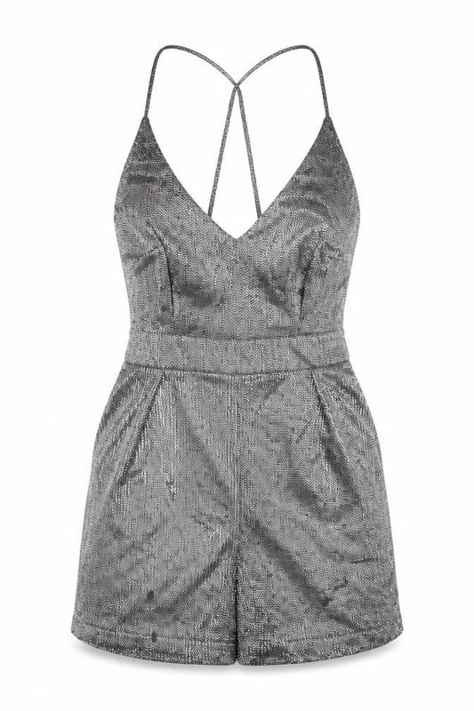 New Look Petite Silver Metallic Playsuit Women UK 6 Party Jumpsuit