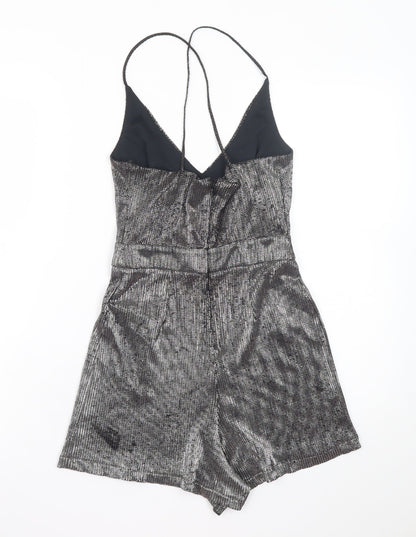 New Look Petite Silver Metallic Playsuit Women UK 6 Party Jumpsuit