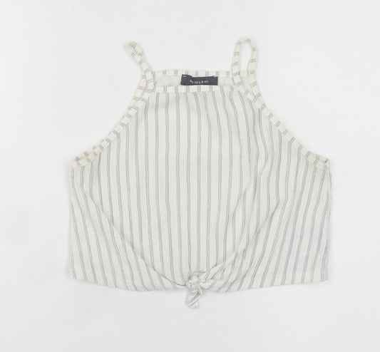 Primark Women’s White Striped Cropped Tie Halter Cotton Tank Top XS