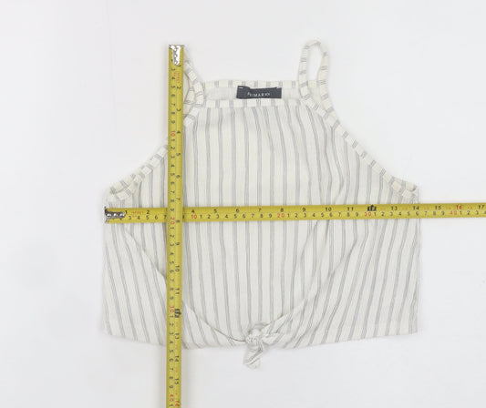Primark Women’s White Striped Cropped Tie Halter Cotton Tank Top XS