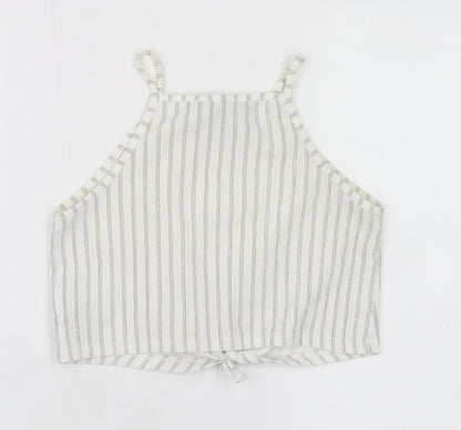 Primark Women’s White Striped Cropped Tie Halter Cotton Tank Top XS