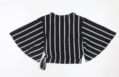 New Look Women's Black Striped Wrap Blouse Size 8 Kimono Sleeve