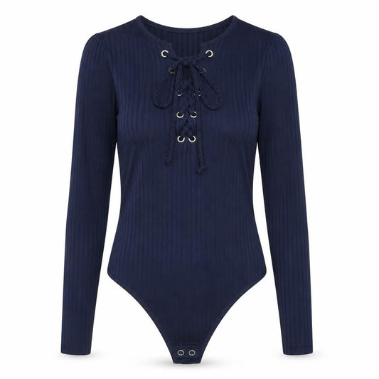 Primark Womens Blue Lace Up Bodysuit Top Size 8 Long Sleeve
