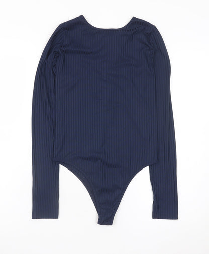 Primark Womens Blue Lace Up Bodysuit Top Size 8 Long Sleeve