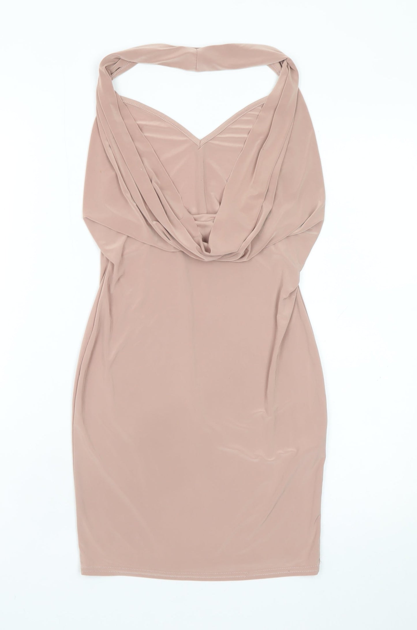 Boohoo Women Beige Bodycon Cowl Neck Sleeveless Short Dress Size 10