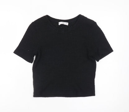 MNG Women's Black Cropped Knit T-Shirt Size S Short Sleeve