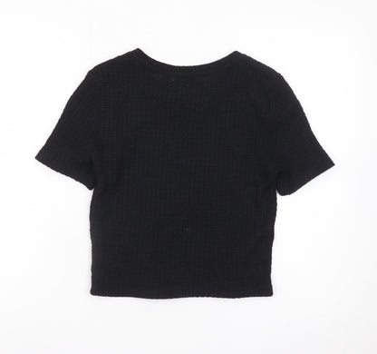 MNG Women's Black Cropped Knit T-Shirt Size S Short Sleeve