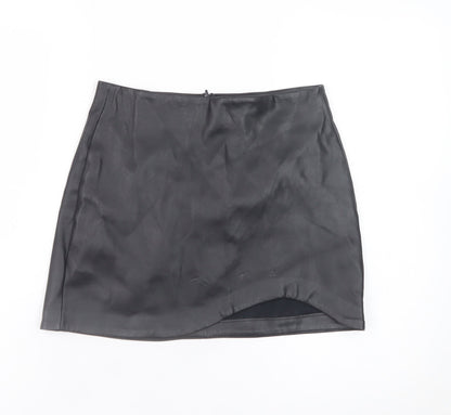Stradivarius Women's Black Faux Leather Mini Pencil Skirt UK 6