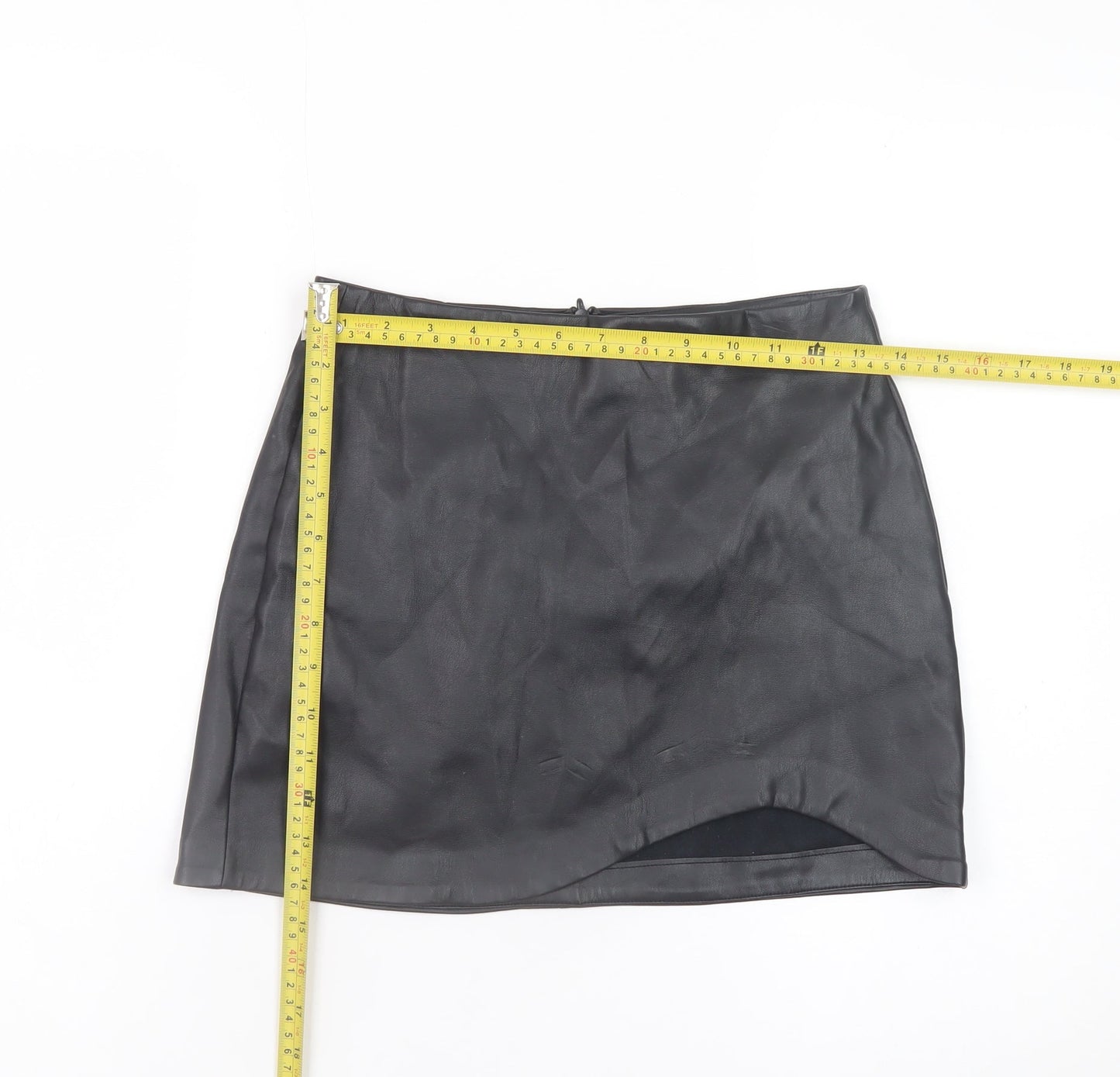Stradivarius Women's Black Faux Leather Mini Pencil Skirt UK 6