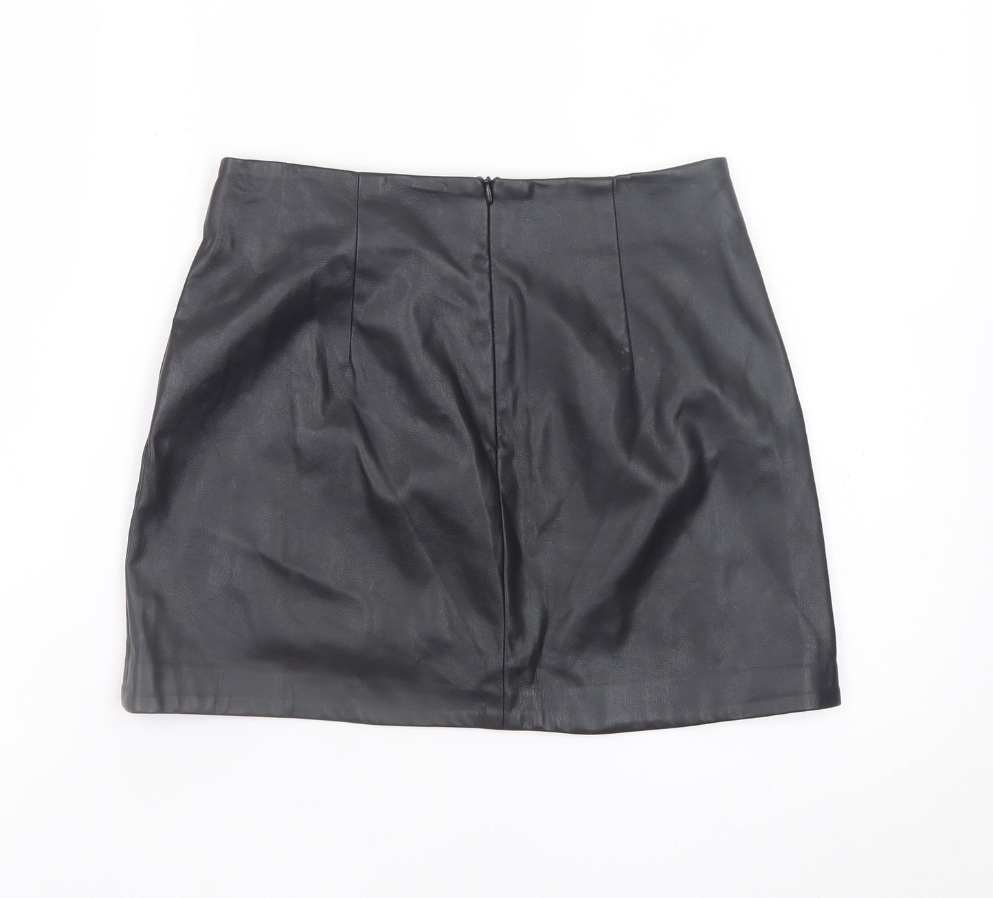 Stradivarius Women's Black Faux Leather Mini Pencil Skirt UK 6