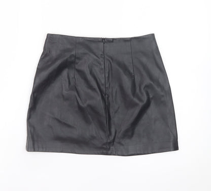 Stradivarius Women's Black Faux Leather Mini Pencil Skirt UK 6