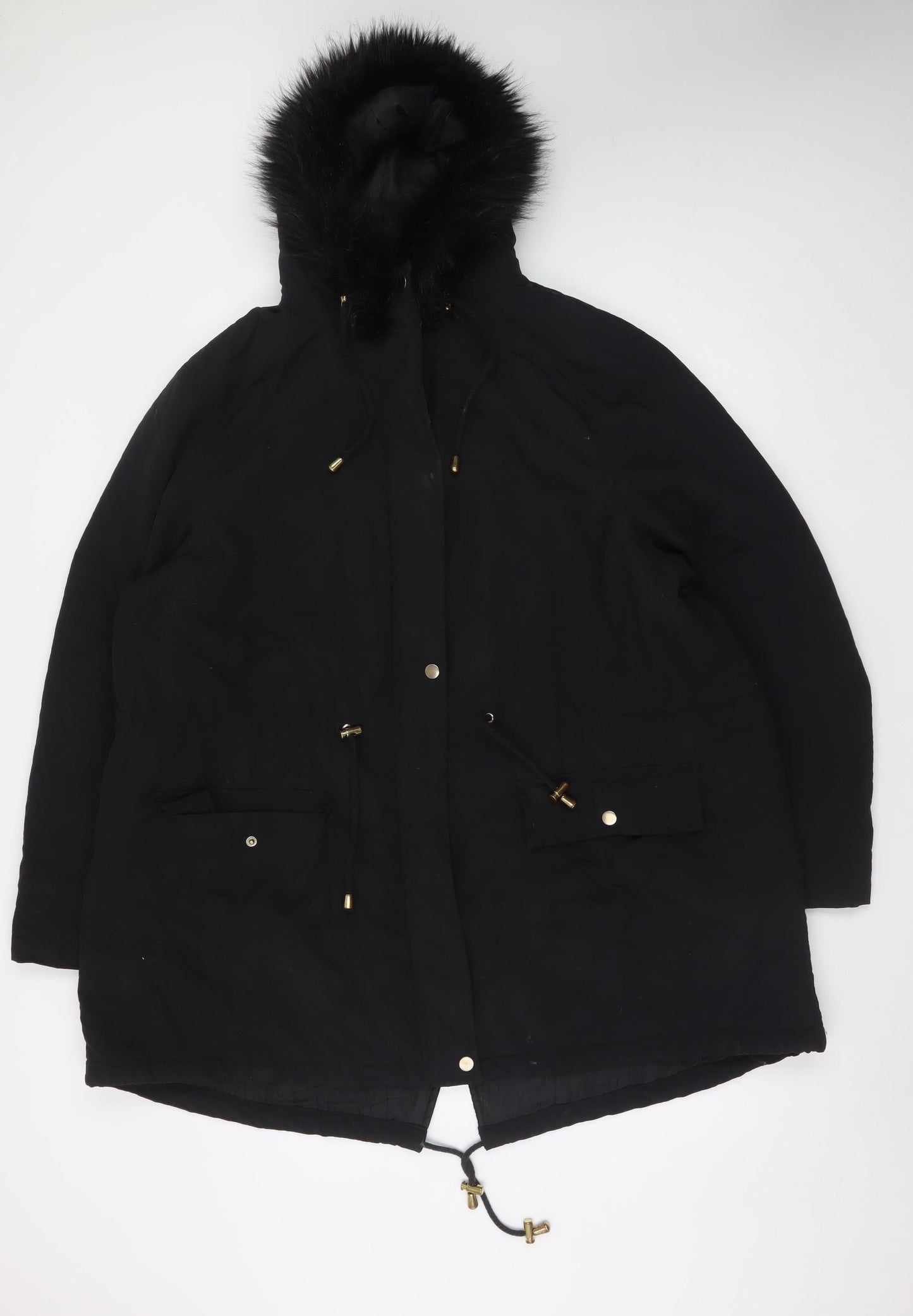 Anthology Womens Black Long Parka Coat Size 22 Hooded Faux Fur Trim