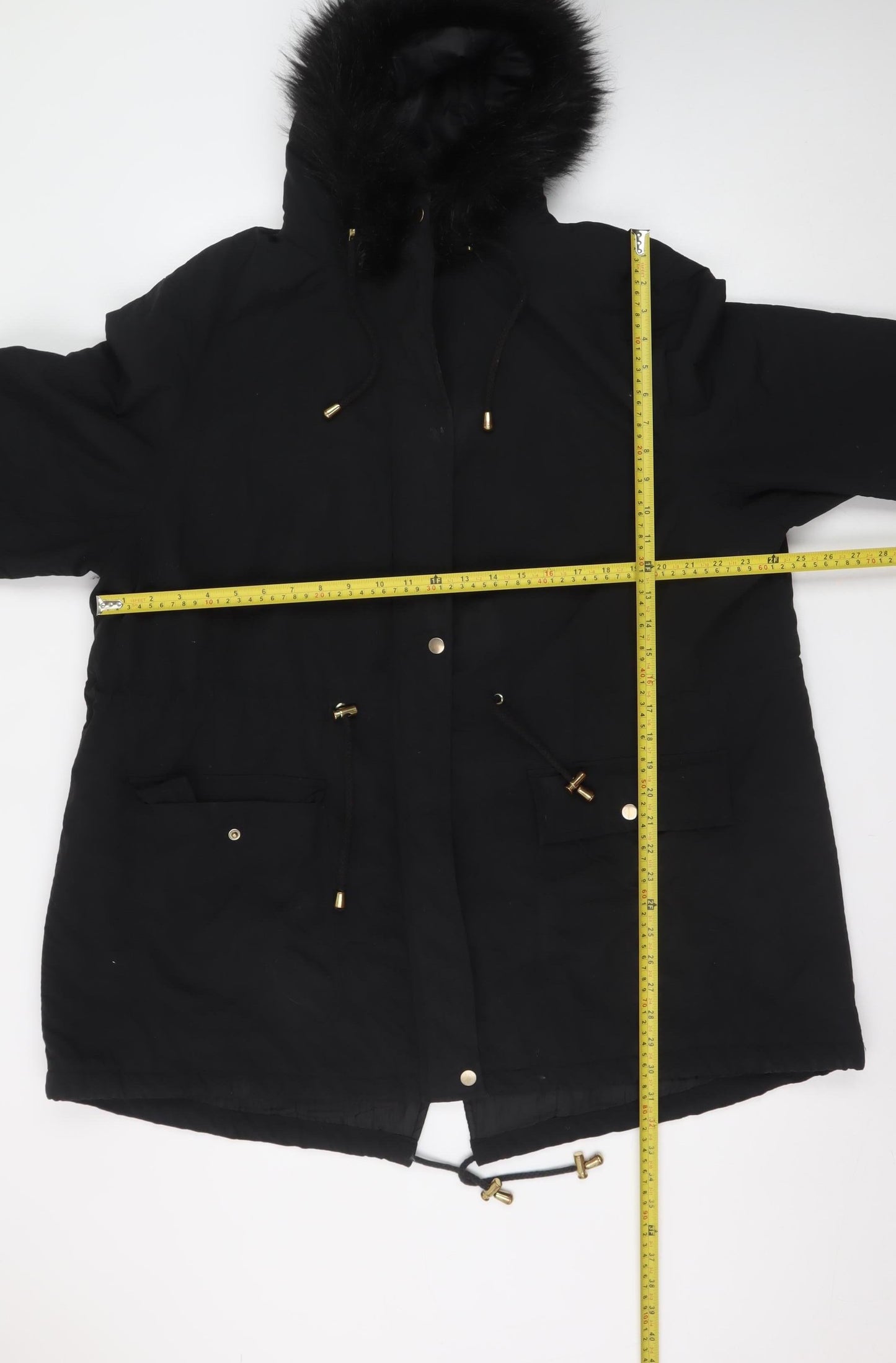 Anthology Womens Black Long Parka Coat Size 22 Hooded Faux Fur Trim
