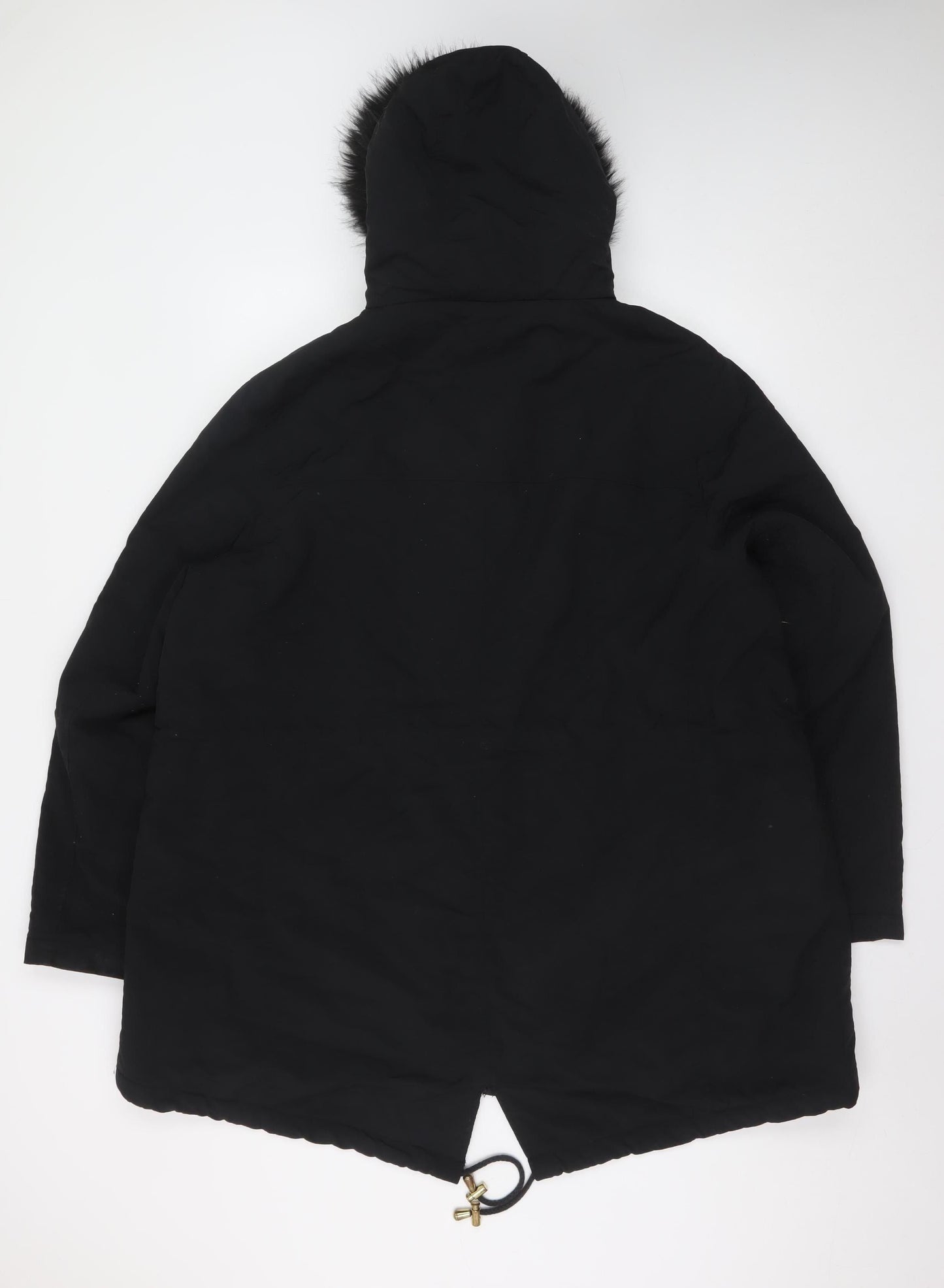 Anthology Womens Black Long Parka Coat Size 22 Hooded Faux Fur Trim
