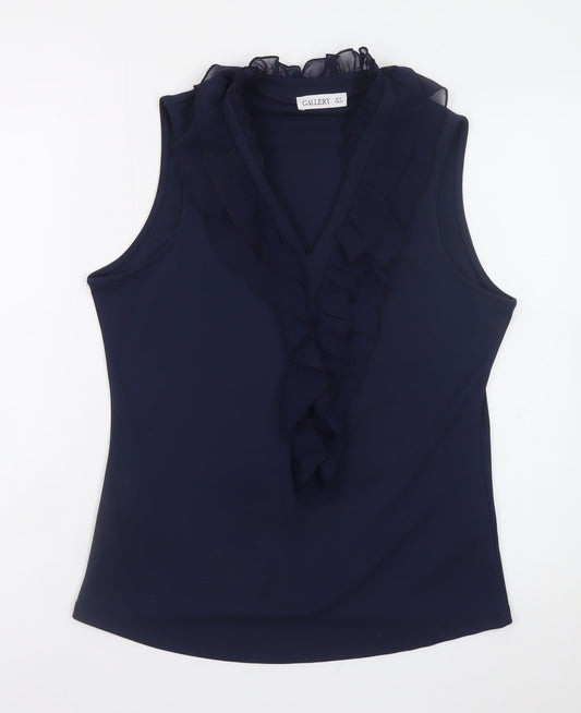 Gallery Women's Blue Ruffle Sleeveless Chiffon Blouse Size 12
