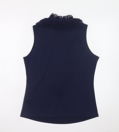 Gallery Women's Blue Ruffle Sleeveless Chiffon Blouse Size 12