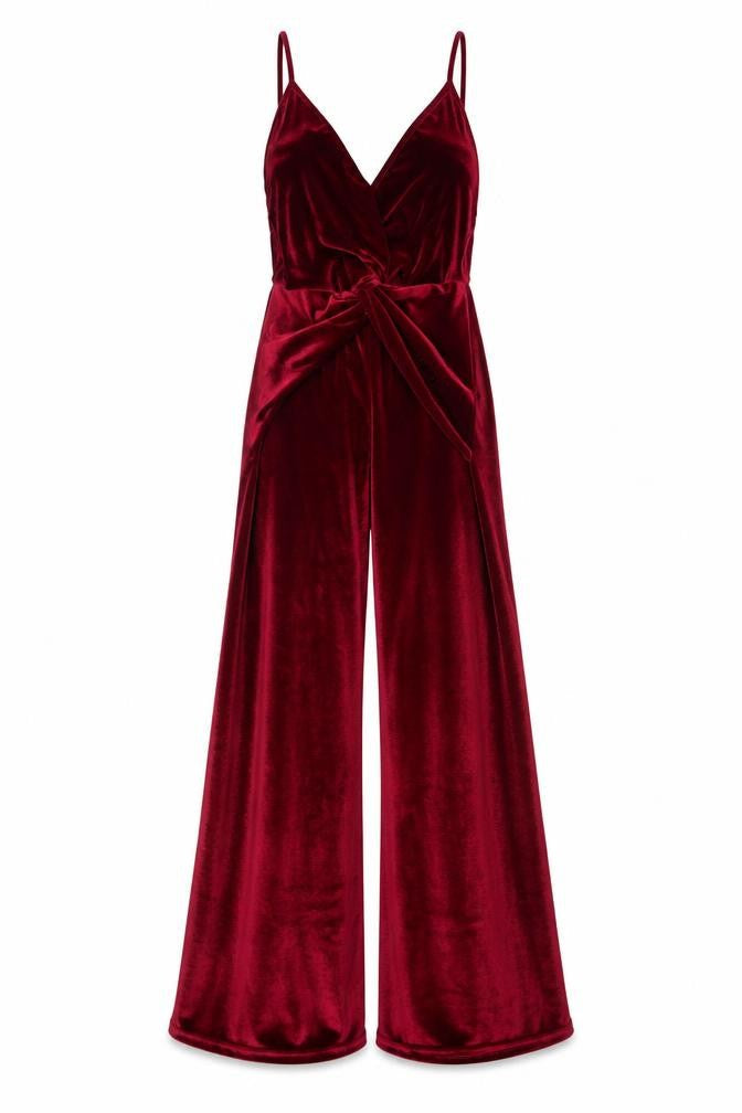 Nasty Gal Women Red Velvet Wide-Leg Jumpsuit Size 8