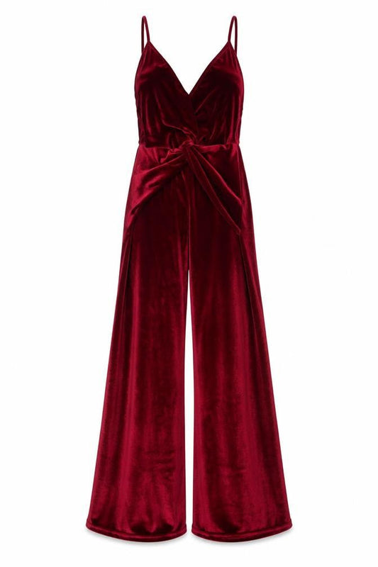 Nasty Gal Women Red Velvet Wide-Leg Jumpsuit Size 8