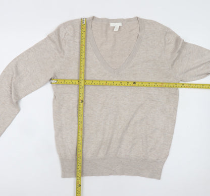 H&M Women Beige V-Neck Pullover Jumper Size S