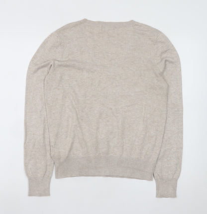 H&M Women Beige V-Neck Pullover Jumper Size S