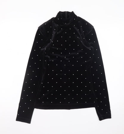 H&M Women’s Black Velvet Mock Neck Long Sleeve Beaded Top XS