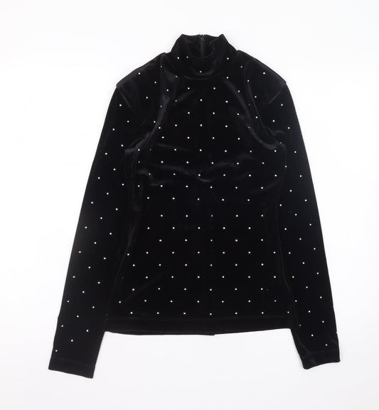 H&M Women’s Black Velvet Mock Neck Long Sleeve Beaded Top XS