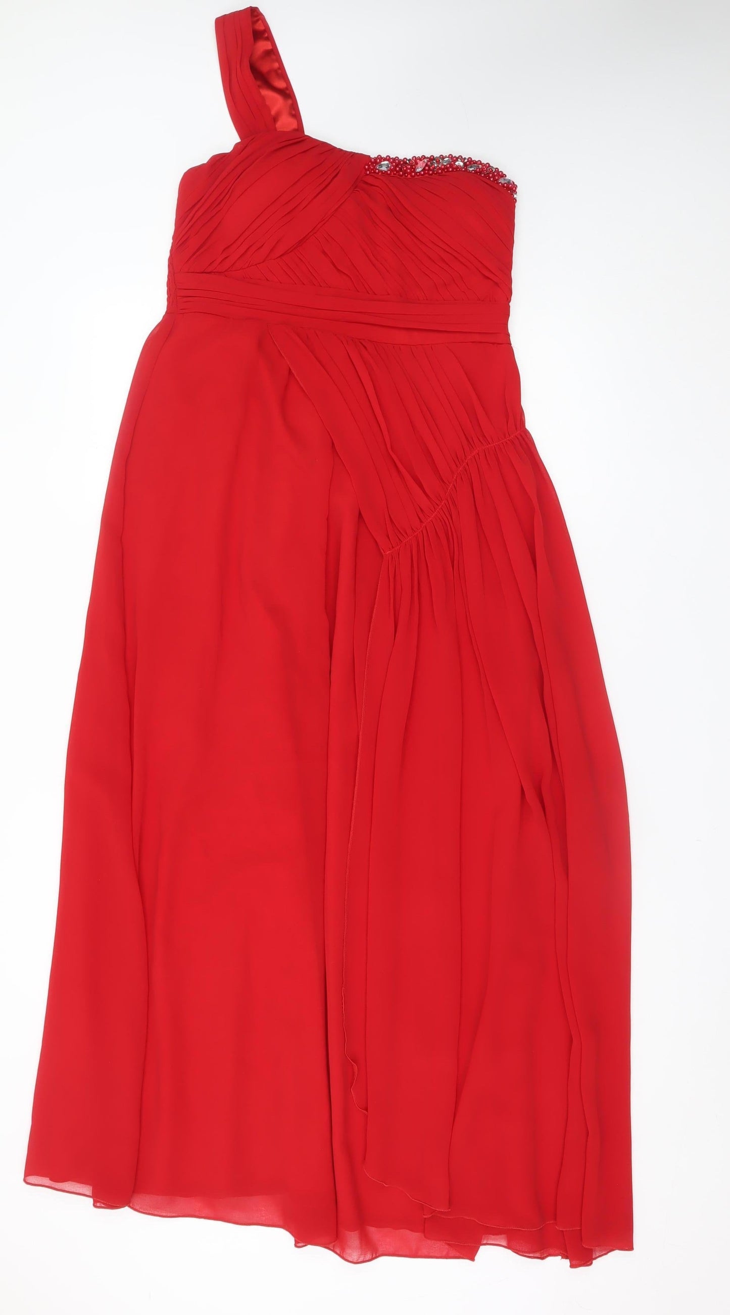 Max & Lola Milano Women's Red One Shoulder Beaded Chiffon Dress Size 16