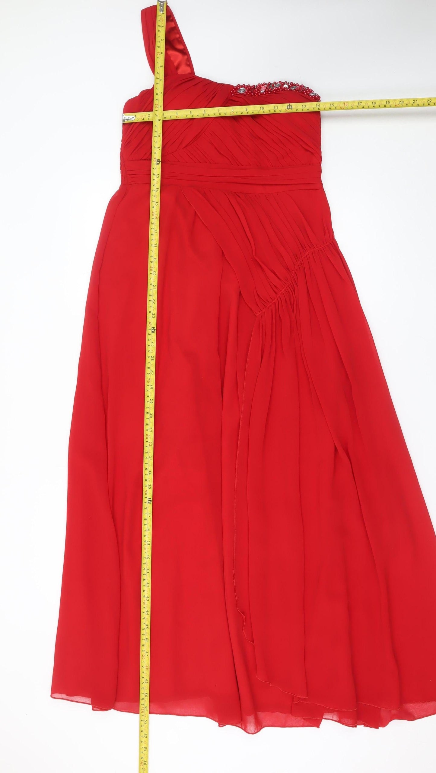 Max & Lola Milano Women's Red One Shoulder Beaded Chiffon Dress Size 16