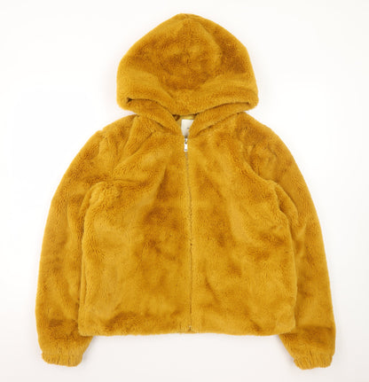 Jacqueline de Yong Womens Brown Faux Fur Hooded Jacket L
