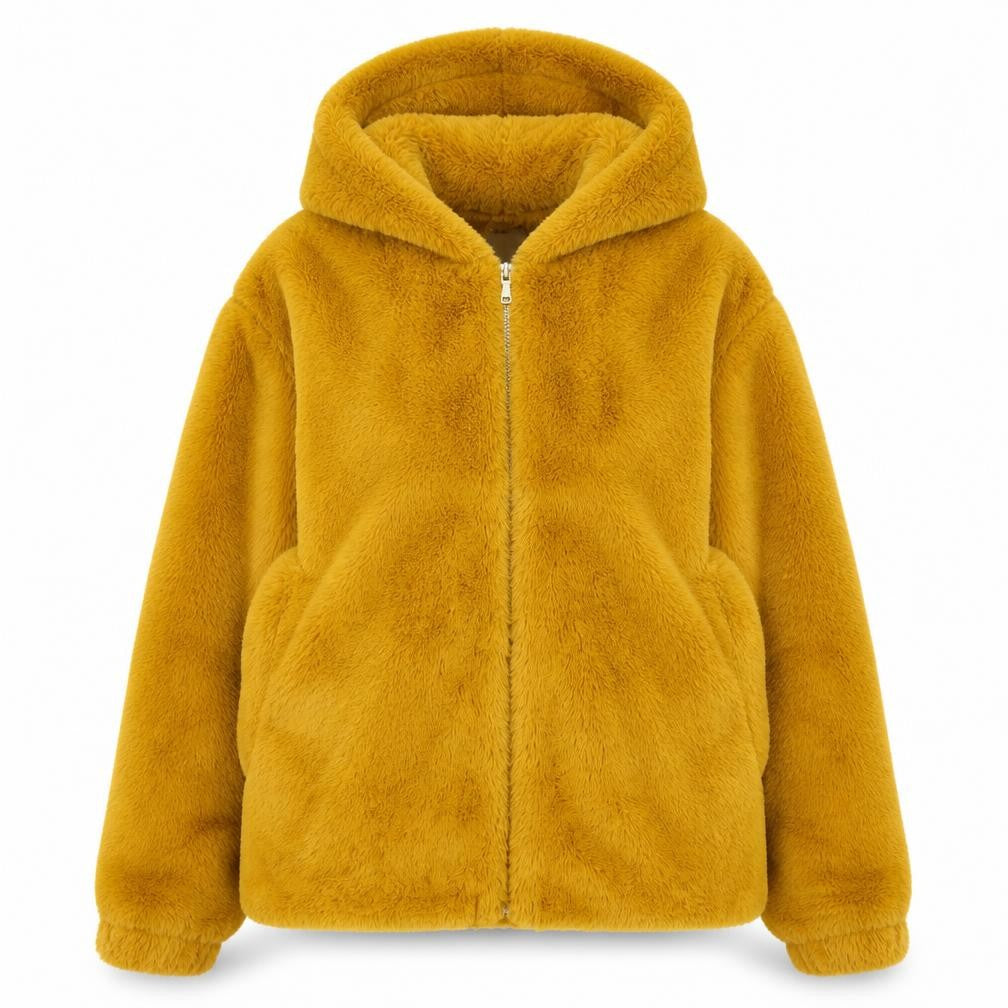 Jacqueline de Yong Womens Brown Faux Fur Hooded Jacket L