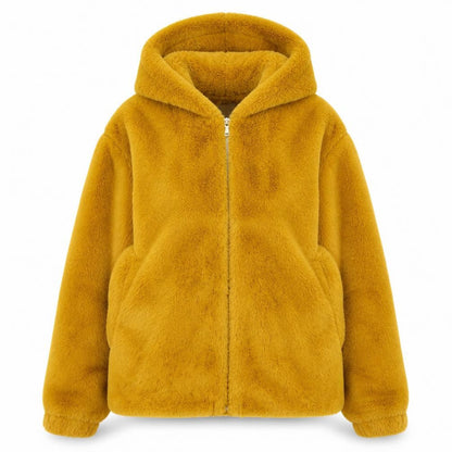 Jacqueline de Yong Womens Brown Faux Fur Hooded Jacket L
