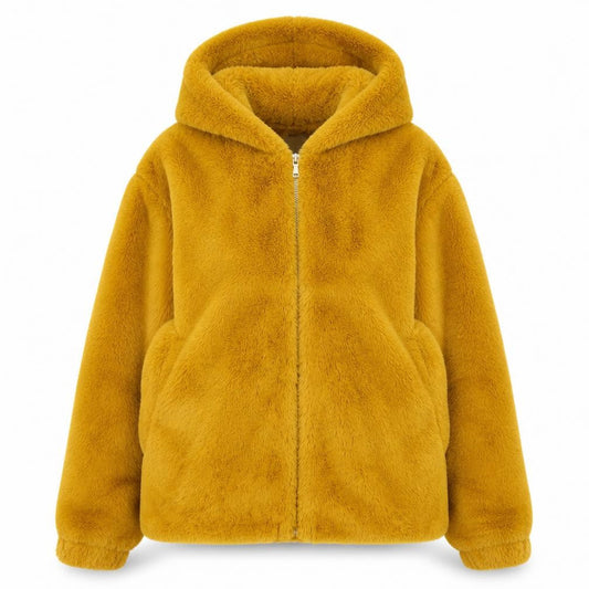 Jacqueline de Yong Womens Brown Faux Fur Hooded Jacket L