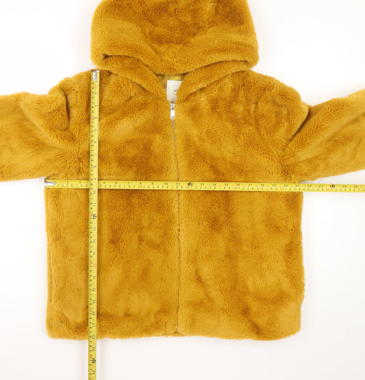 Jacqueline de Yong Womens Brown Faux Fur Hooded Jacket L