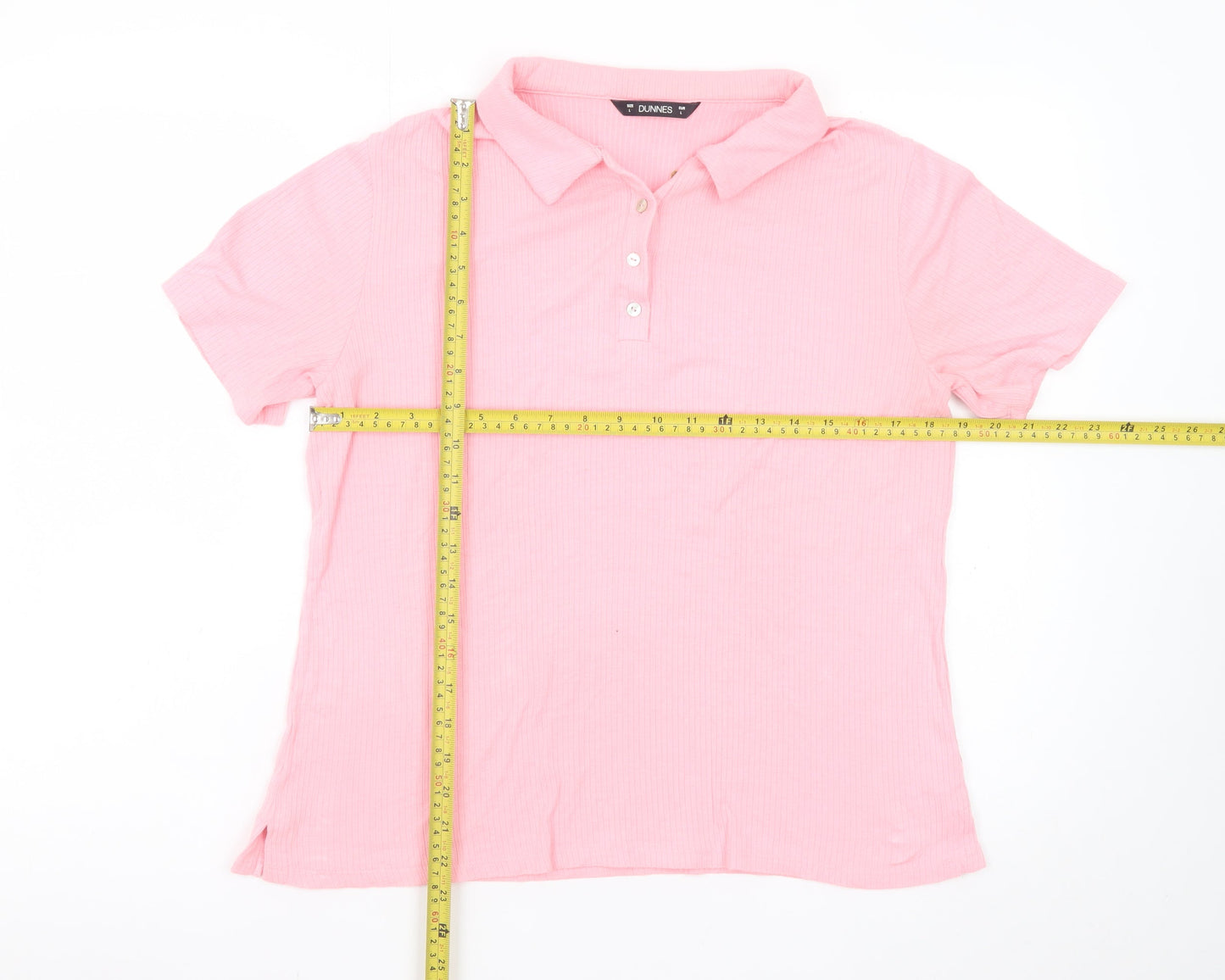 Dunnes Stores Women Pink Polo Shirt Size 16 Short Sleeve Viscose Stretch
