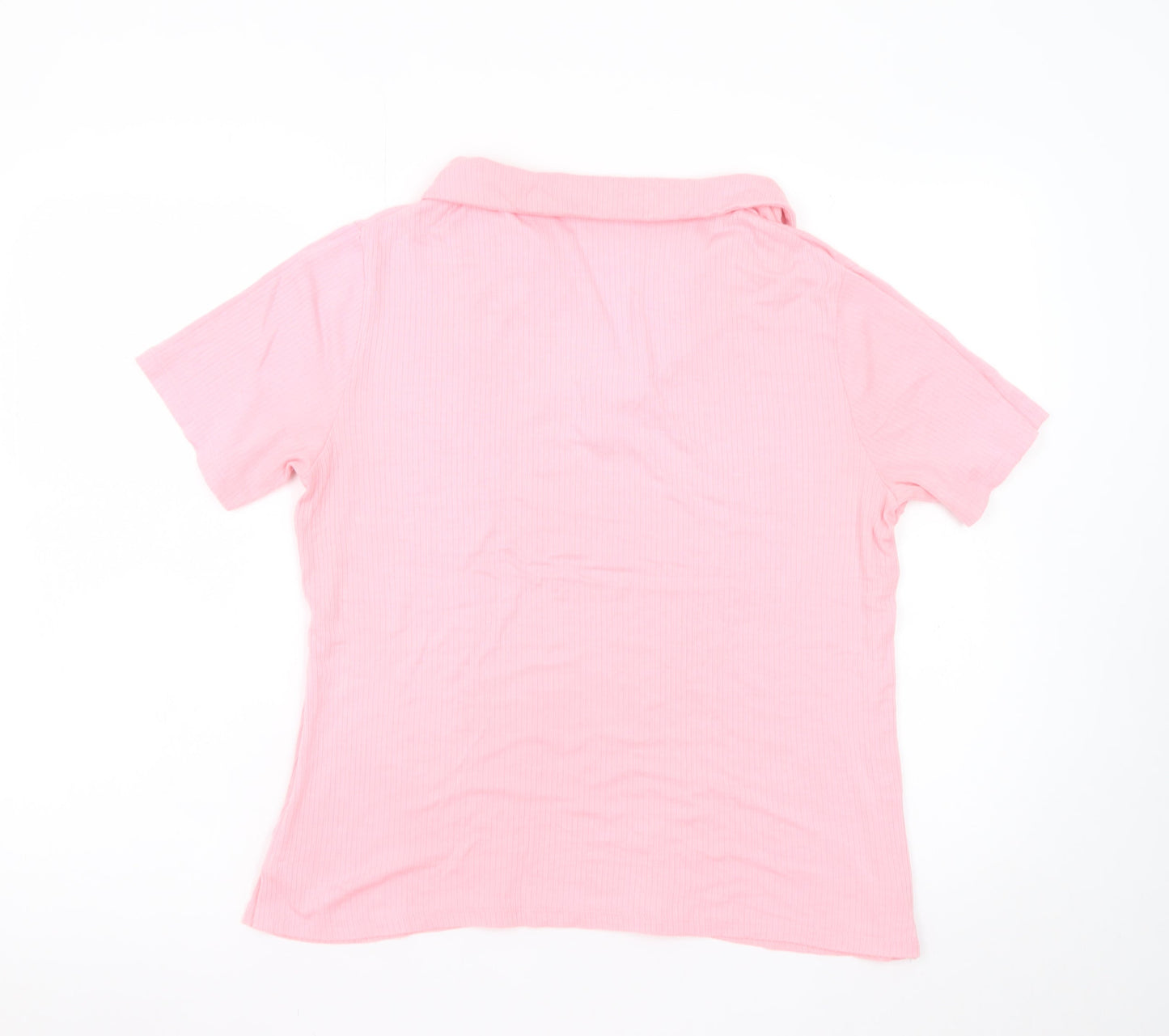 Dunnes Stores Women Pink Polo Shirt Size 16 Short Sleeve Viscose Stretch