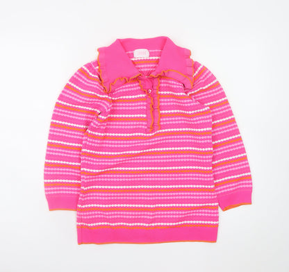 Savida Women’s Pink Striped Collared Henley Jumper XS