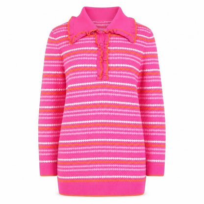 Savida Women’s Pink Striped Collared Henley Jumper XS