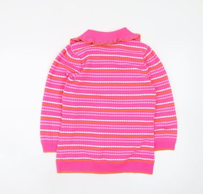Savida Women’s Pink Striped Collared Henley Jumper XS