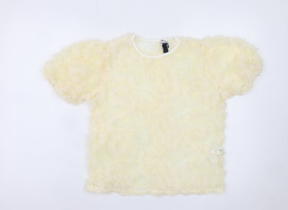 New Look Women Beige Ruffle Mesh Puff Sleeve Blouse UK 6