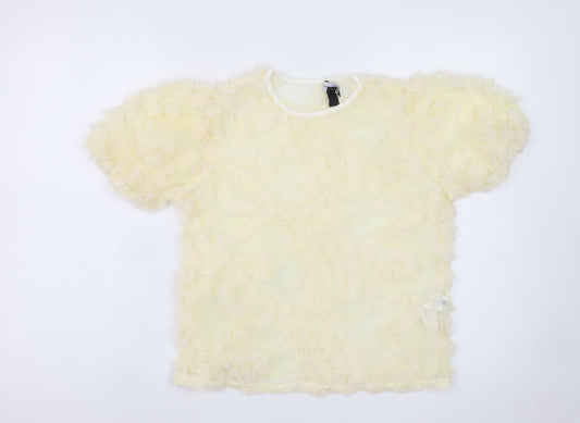 New Look Women Beige Ruffle Mesh Puff Sleeve Blouse UK 6