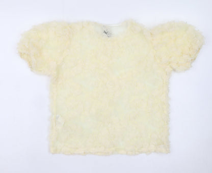 New Look Women Beige Ruffle Mesh Puff Sleeve Blouse UK 6