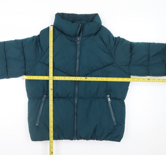 Primark Womens Green Puffer Jacket Size 10 Regular Cropped Winter Coat